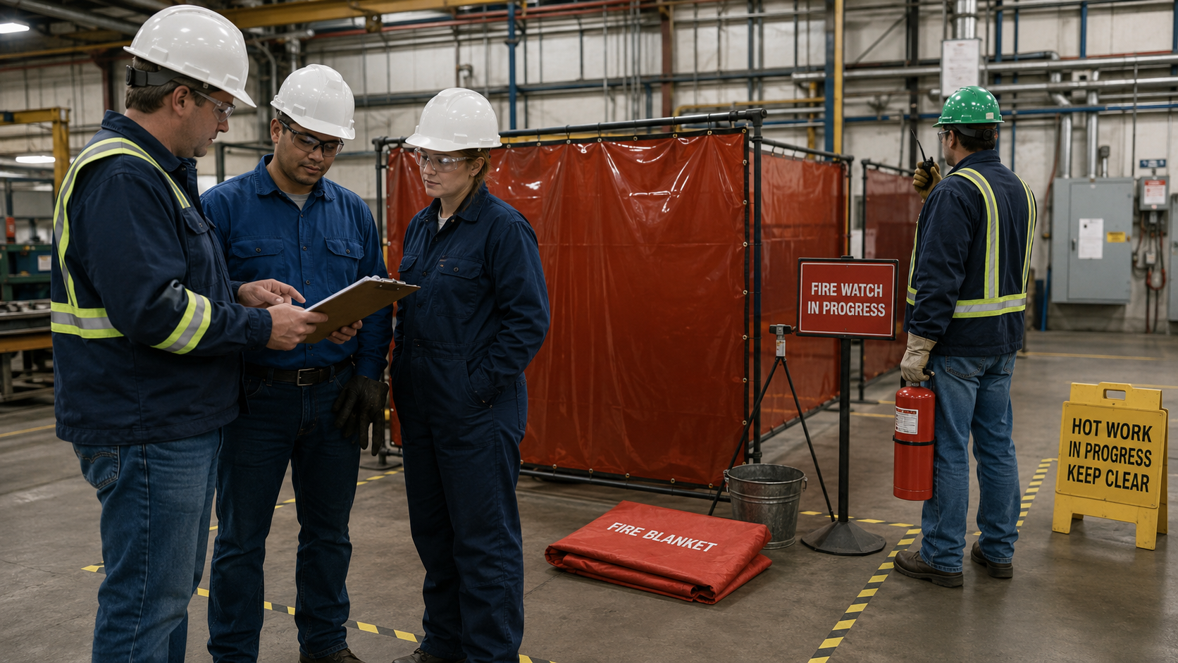 Hot work safety inspection and fire watch before welding work