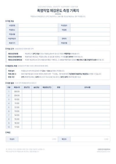폭염작업 체감온도 기록지 미리보기